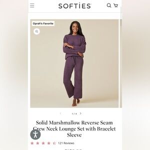 Solid Marshmallow Reverse Seam Crew Neck Lounge Set with Bracelet Sleeve